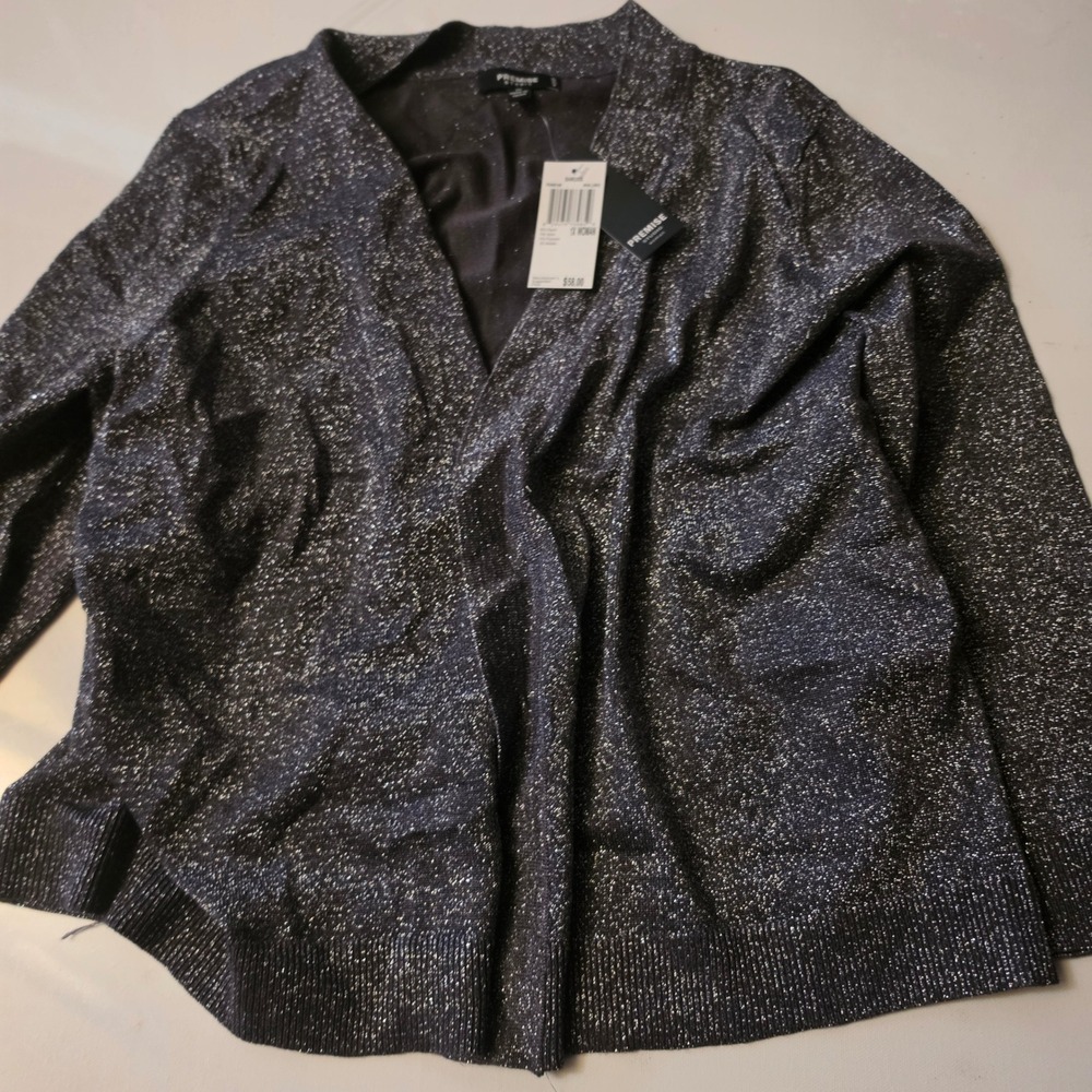 Premise Studio Woman Iron Lurex Metallic Shrug Cardigan Grey Silver 1X PS400014W